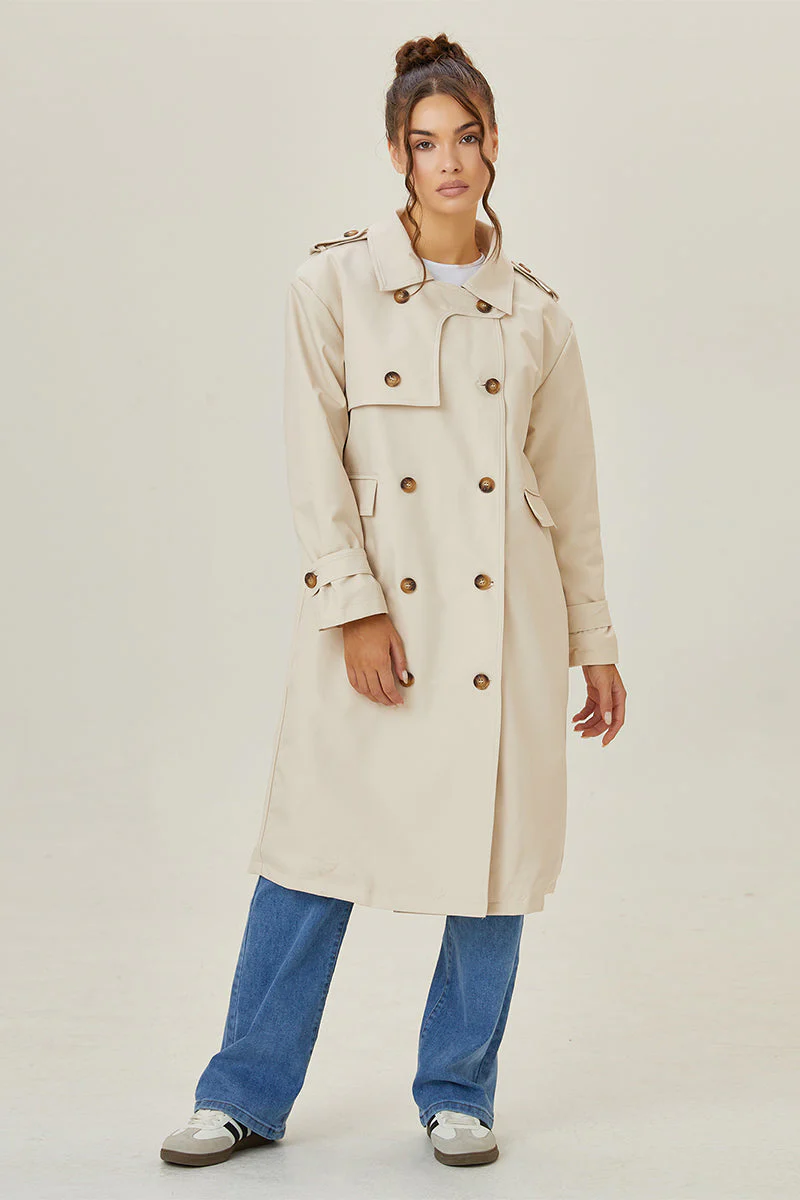 KATCH ME Double Breasted Belted Fleece Lined Trench Coat - Image 7