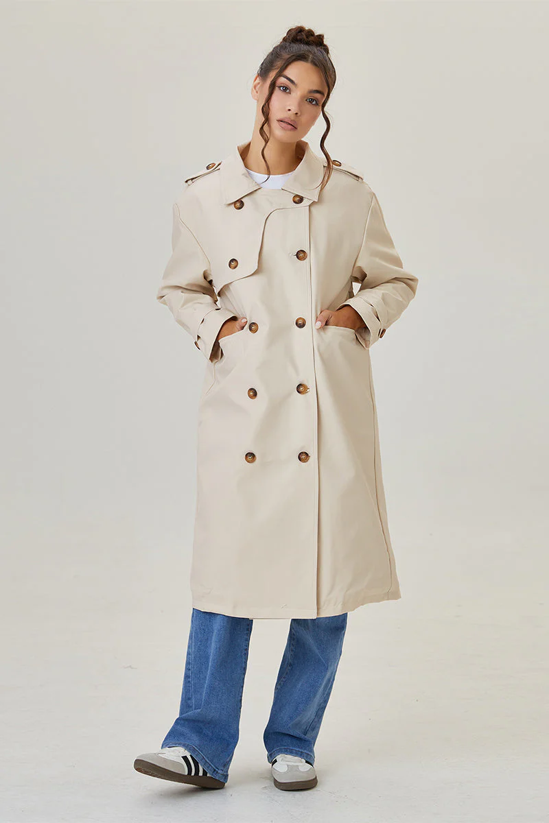 KATCH ME Double Breasted Belted Fleece Lined Trench Coat - Image 9