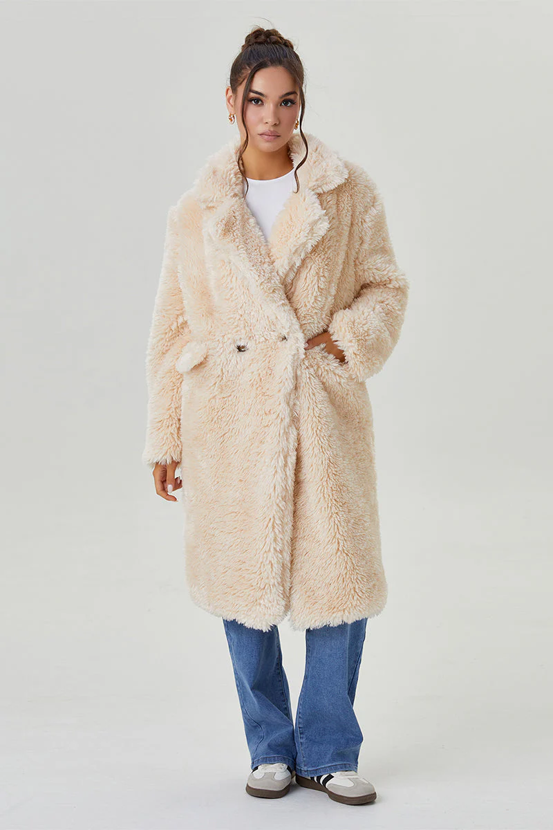 KATCH ME Notch Lapel Fluffy Double Breasted Winter Jacket - Image 15