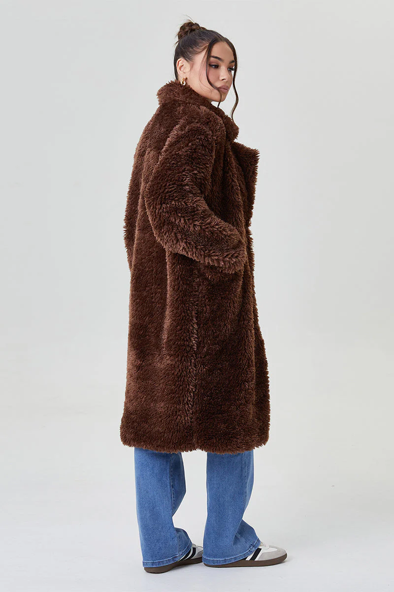 KATCH ME Notch Lapel Fluffy Double Breasted Winter Jacket - Image 2
