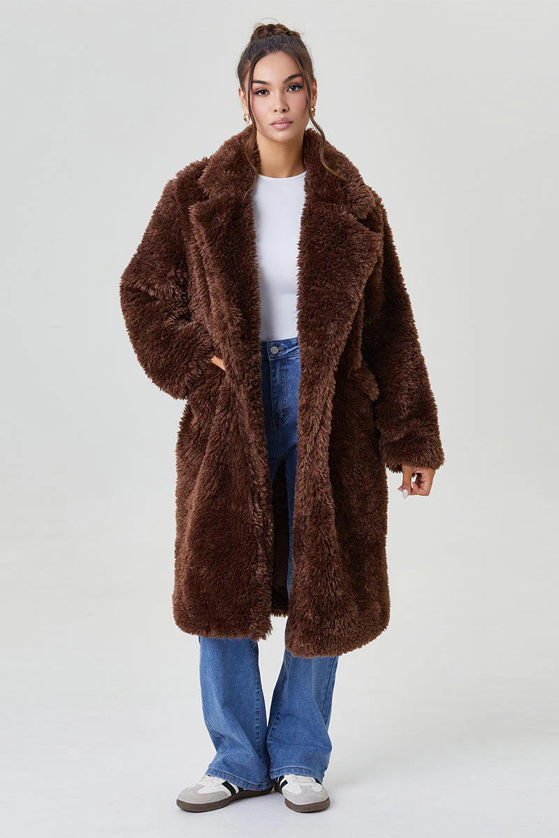 KATCH ME Notch Lapel Fluffy Double Breasted Winter Jacket - Image 3