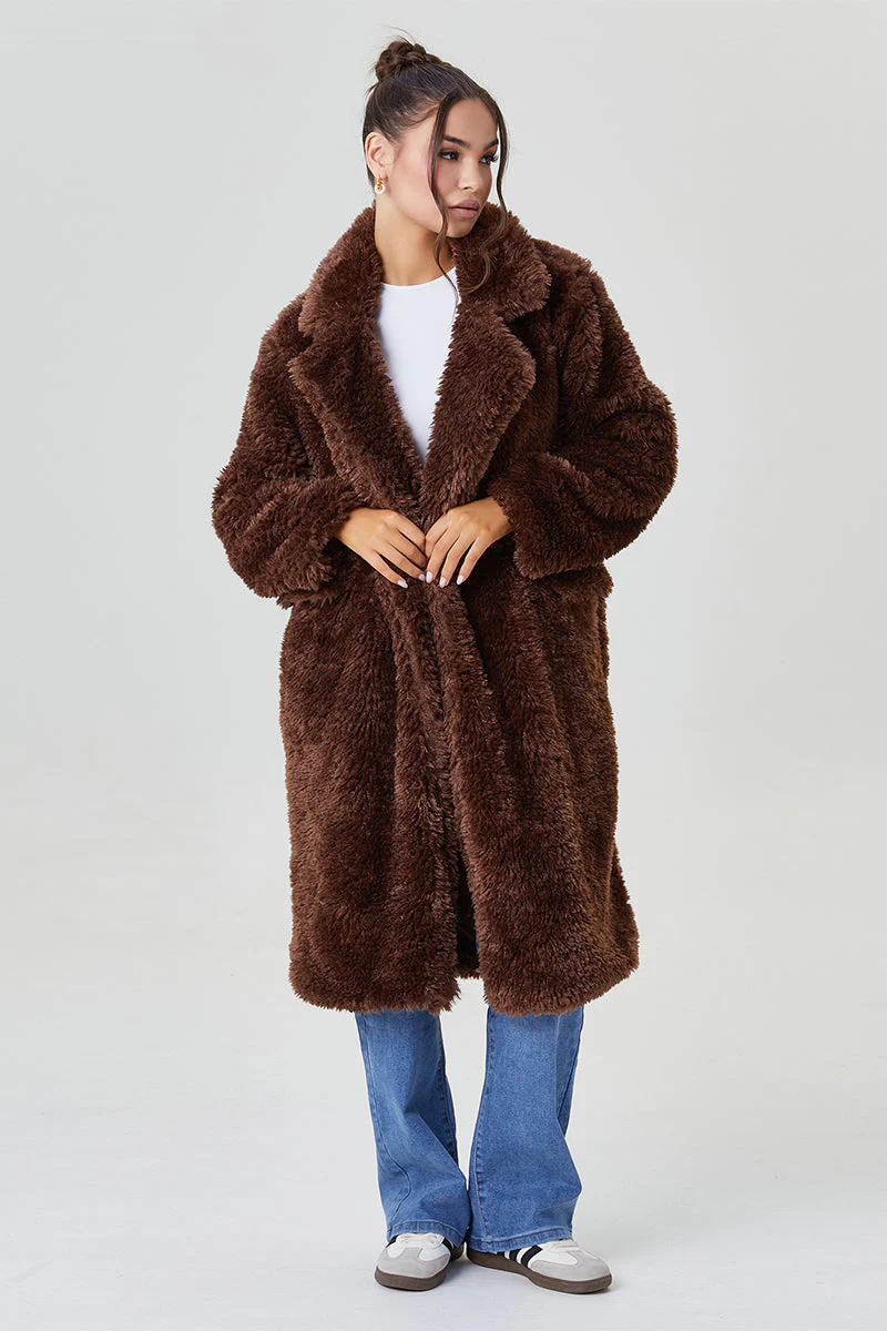 KATCH ME Notch Lapel Fluffy Double Breasted Winter Jacket - Image 5