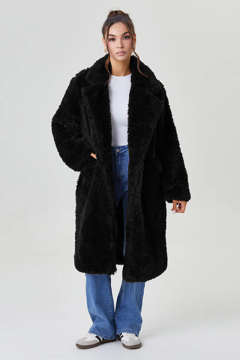 KATCH ME Notch Lapel Fluffy Double Breasted Winter Jacket - Image 6